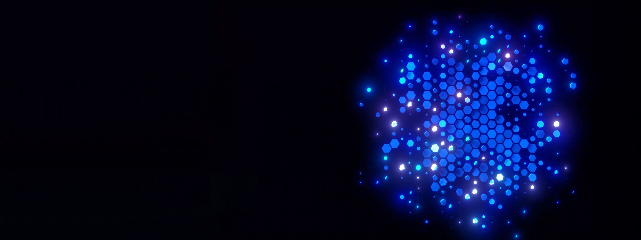 Glowing bright digital pixels against a dark background