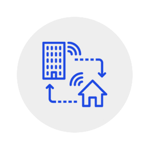 Data flowing from office to house icon