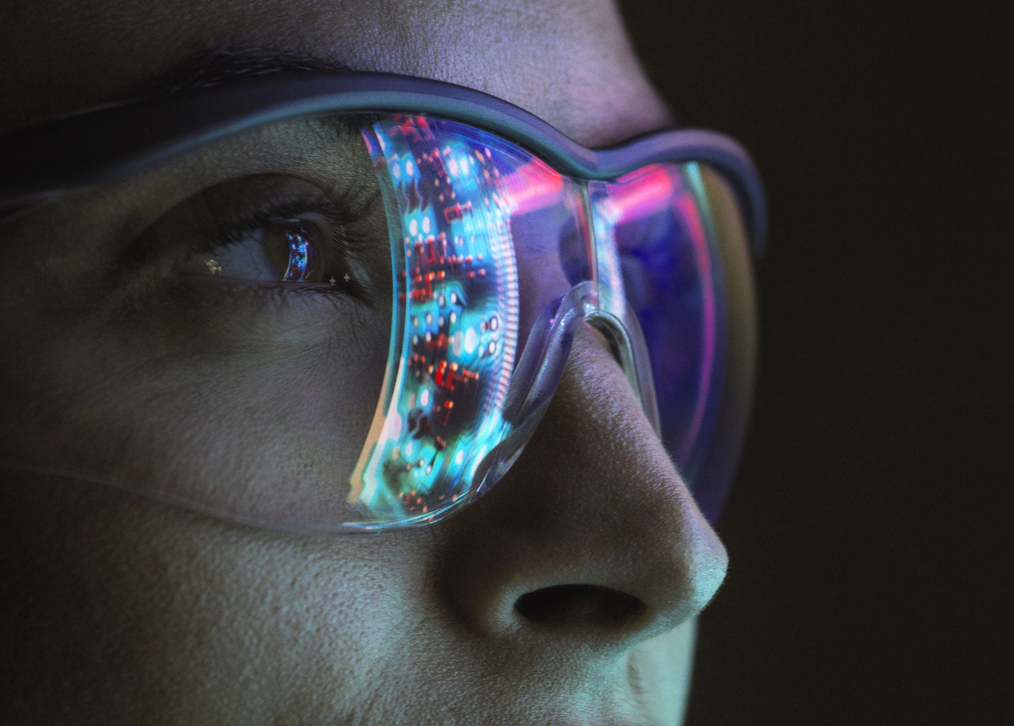 Reflection of a circuit board on glasses