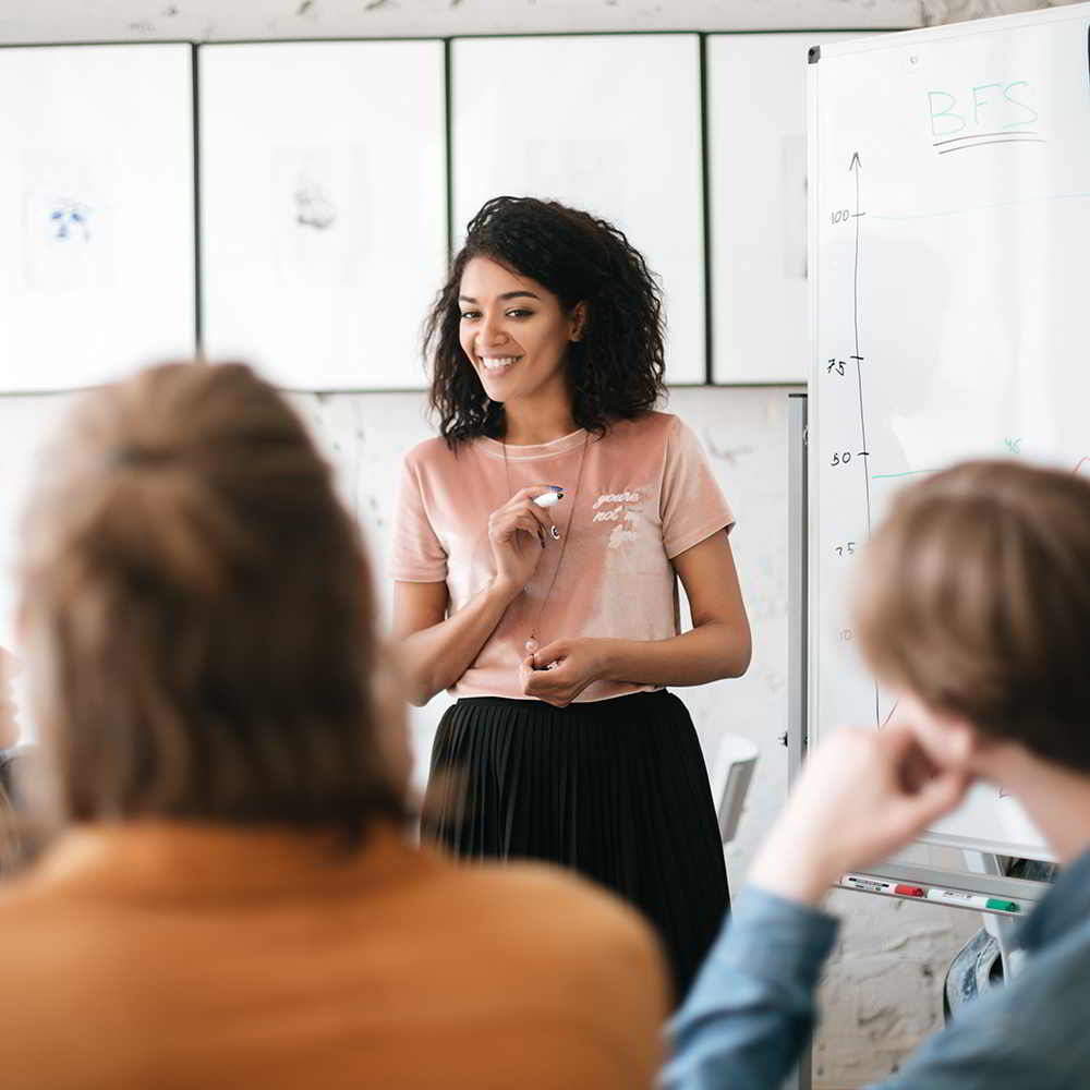 Woman presenting in meeting