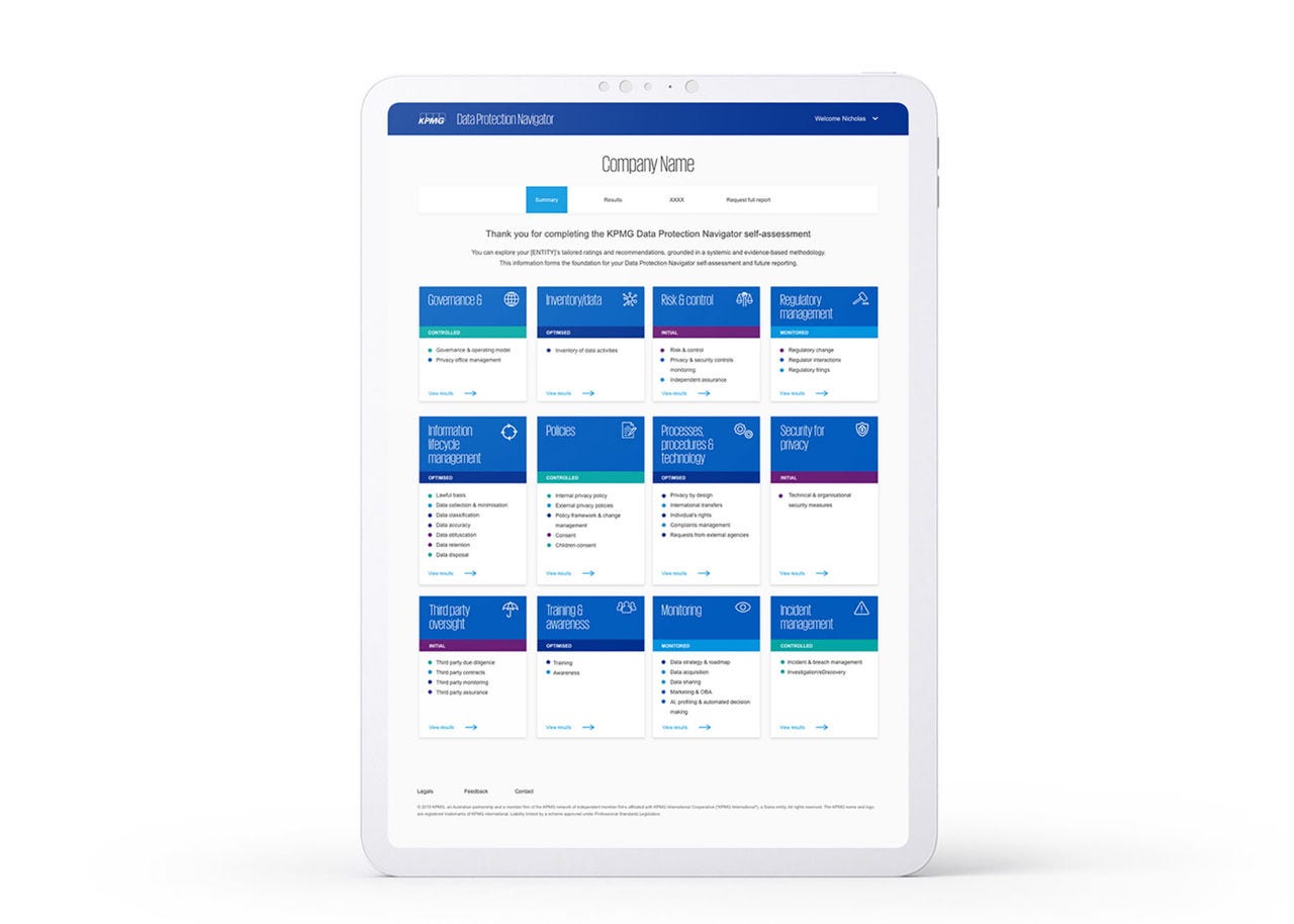 Data Protection Navigator Screen 2 – Findings and Maturity Dashboard