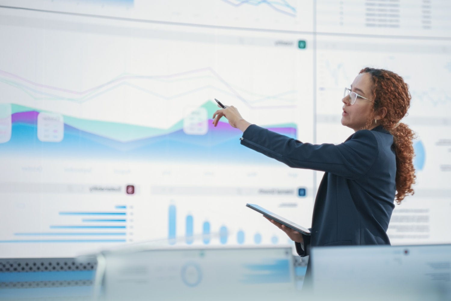 Woman pointing at data