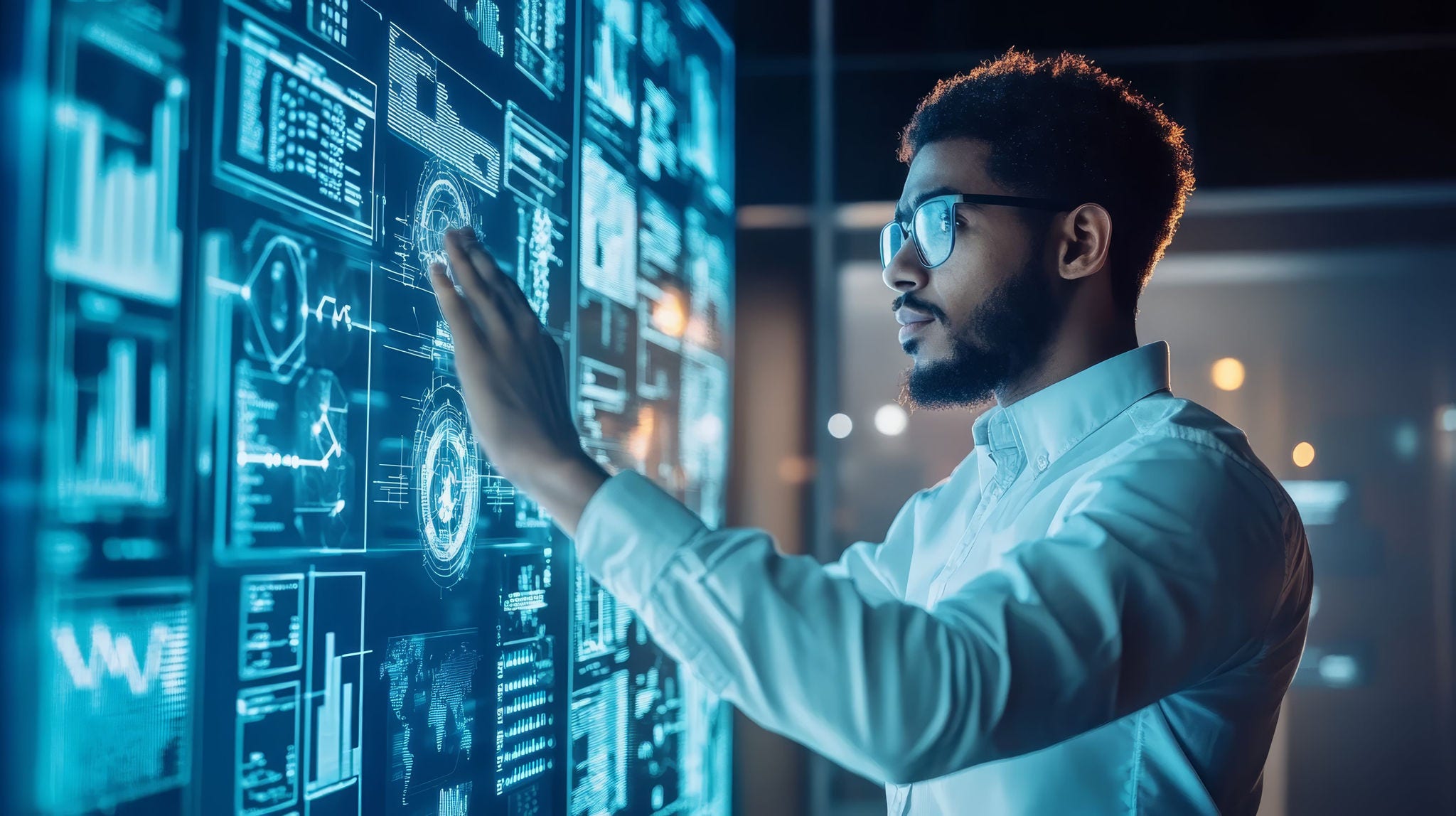 Man working with artificial intelligence 