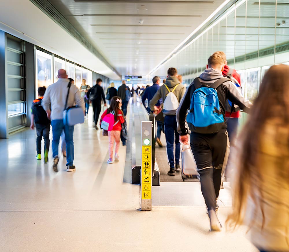 People in airport corridor
