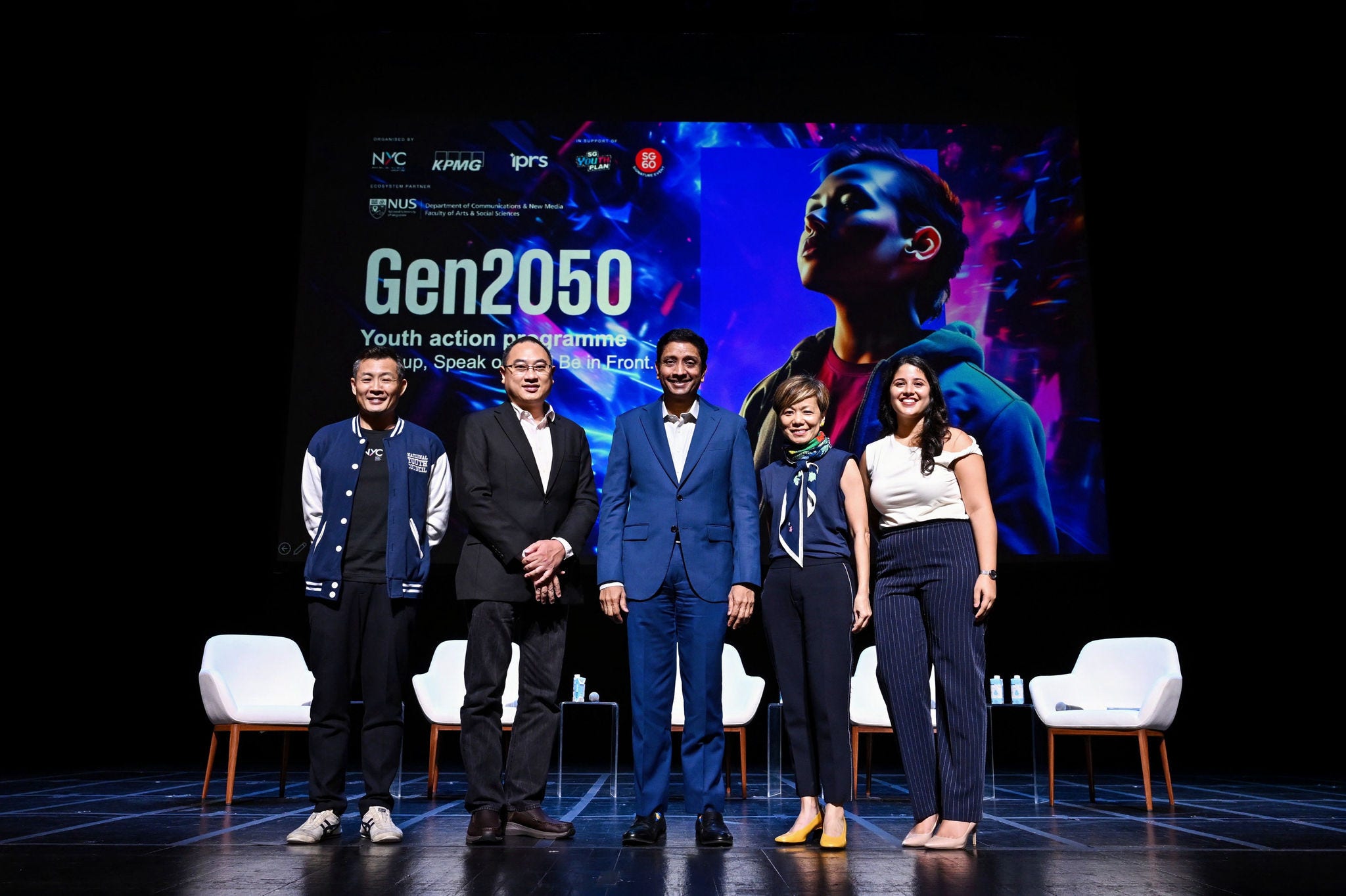 Launch of the Gen2050 Youth Action Programme by KPMG in Singapore, the National Youth Council (NYC) and the Institute of Public Relations of Singapore (IPRS), with representatives Dinesh Vasu Dash, Minister of State, Ministry of Culture, Community and Youth, and Ministry of Manpower; David Chua, Chief Executive Officer, National Youth Council; Lee Sze Yeng, Managing Partner, KPMG in Singapore; and Ross Gan, President, IPRS. 