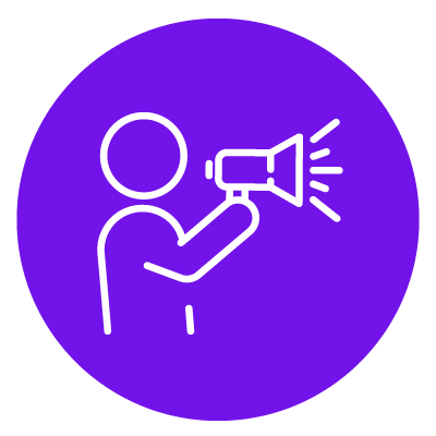 Person with loudspeaker icon on purple background