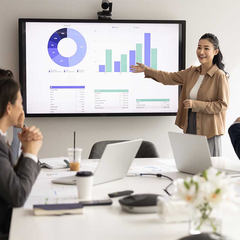 Woman presenting charts in meeting