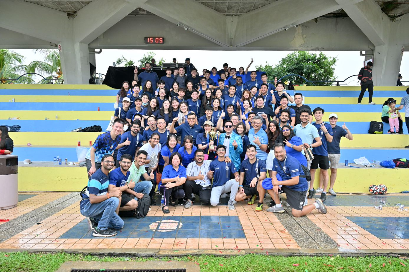 KPMG Day 2022 group shot of Jaguars (blue house) at Yio Chu Kang Stadium