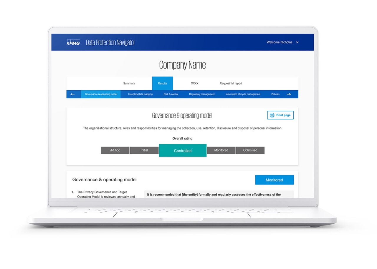 Data Protection Navigator Screen 1 – Recommendations and roadmap