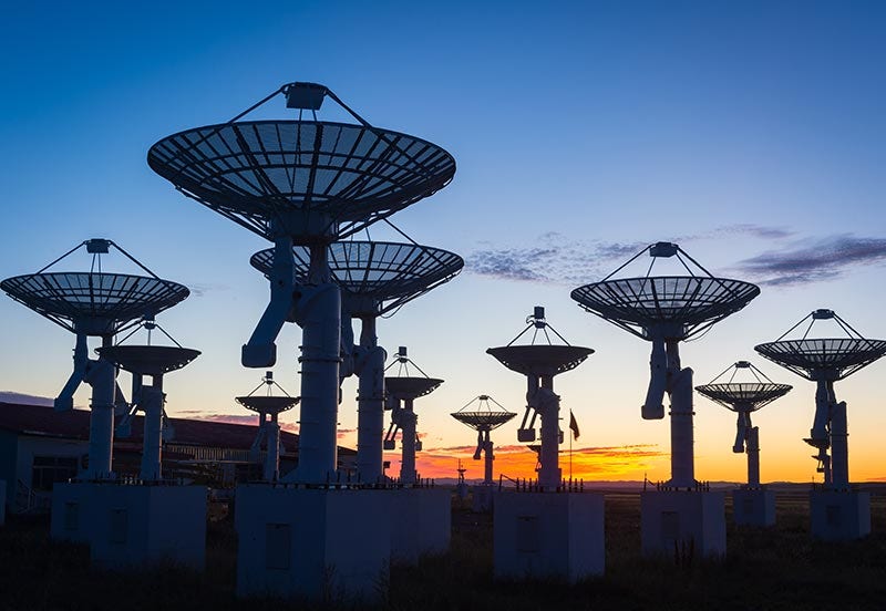 Observatory antenna at sunrise