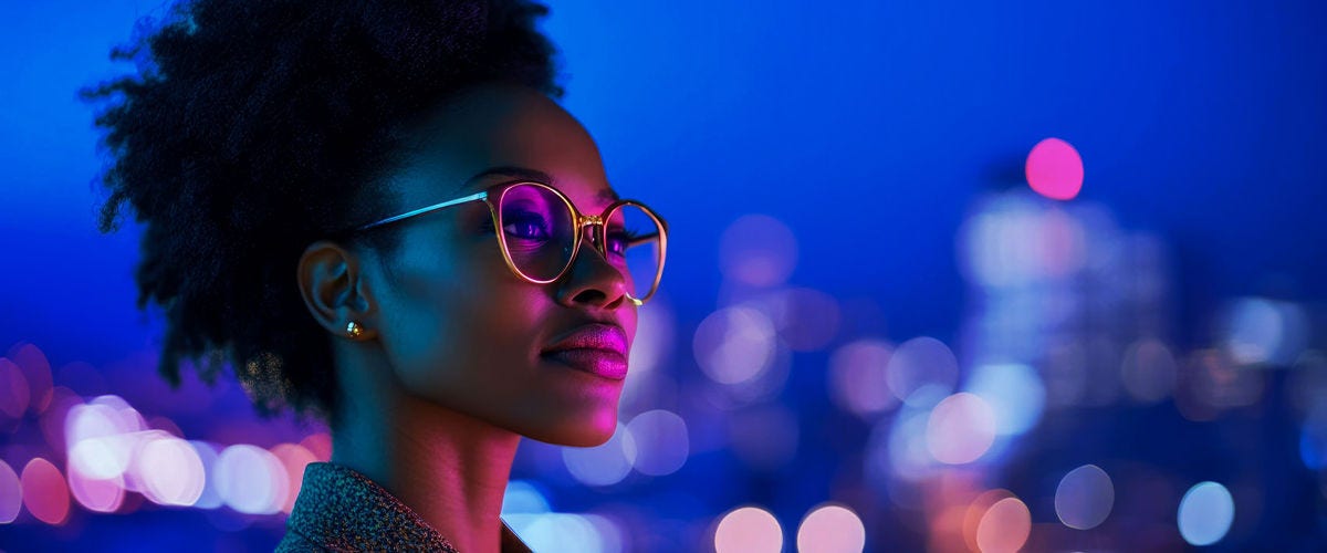 Young woman looking at a city skyline