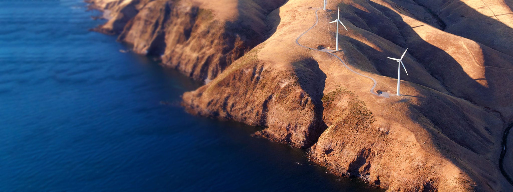 South Australian wind turbines along cliffs
