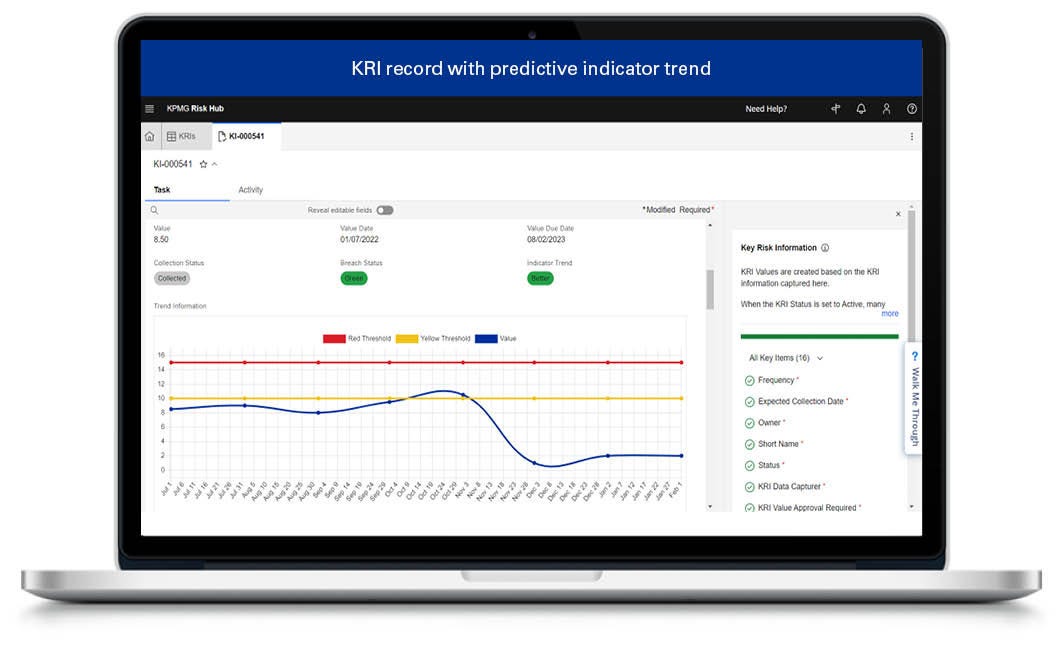 Risk Hub – KRI record with predictive indicator trend screen