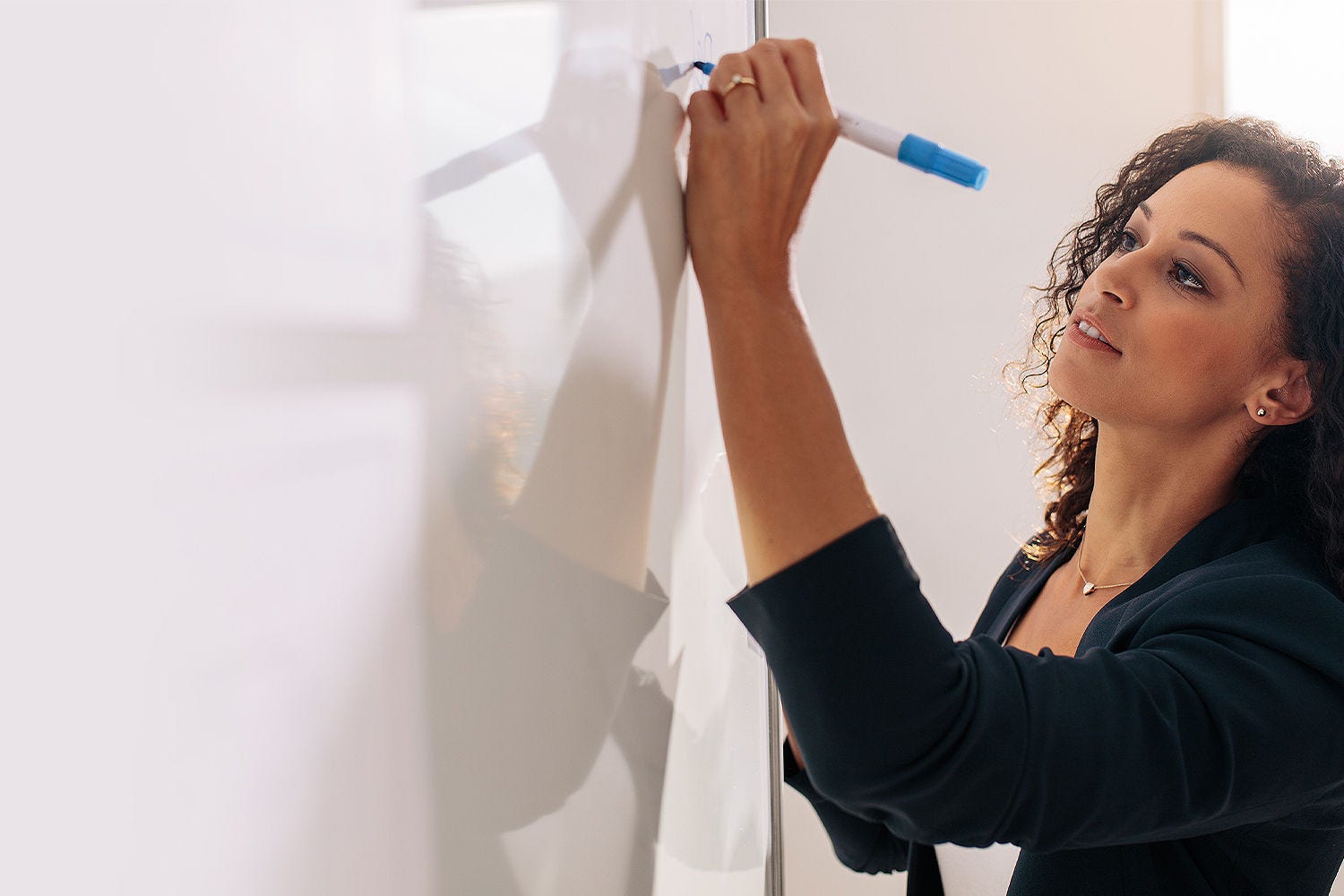 Woman writing on a white board