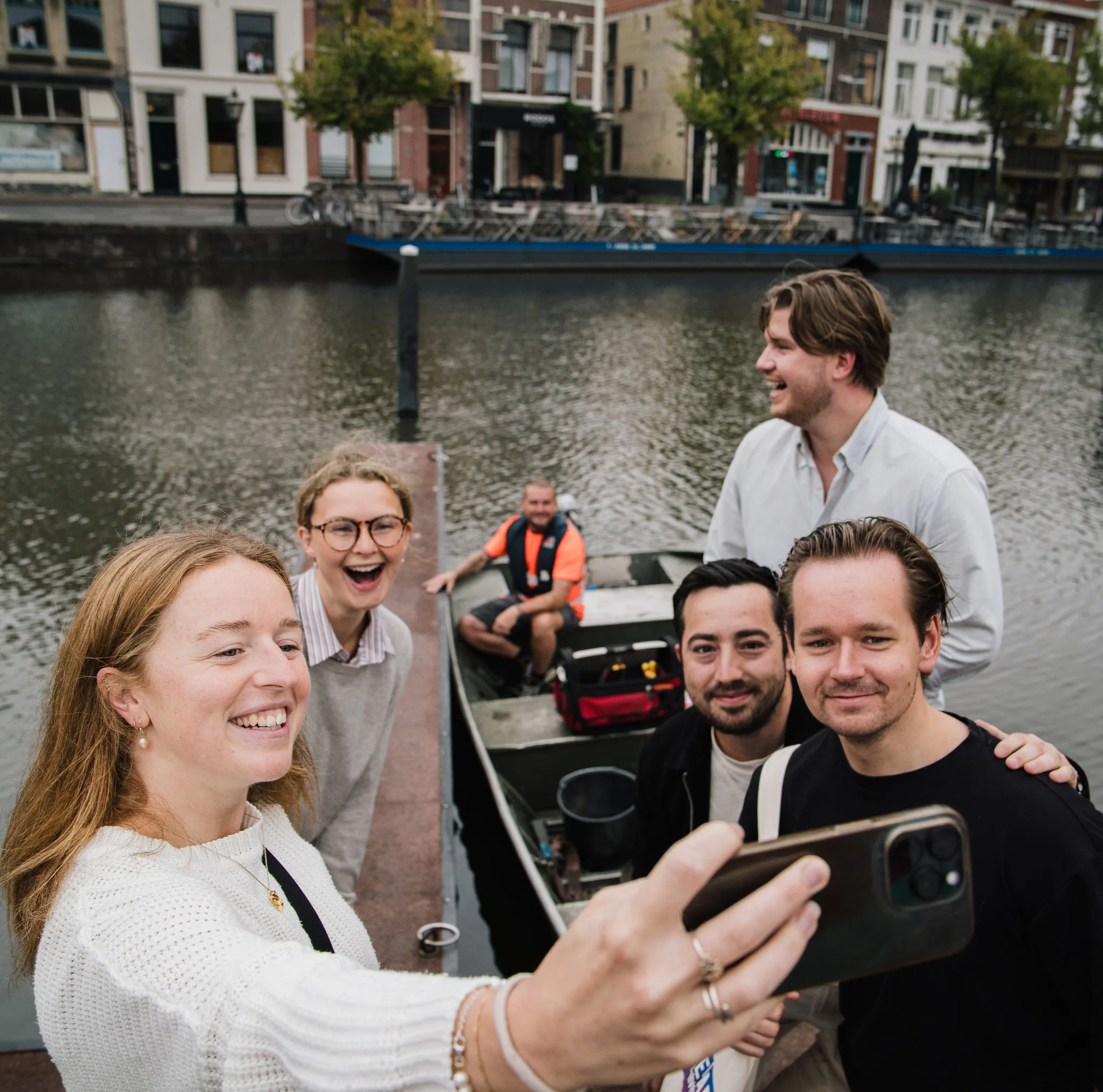 Employees taking a selfie