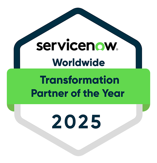 ServiceNow Worldwide Transformation Partner of the Year 2025 badge