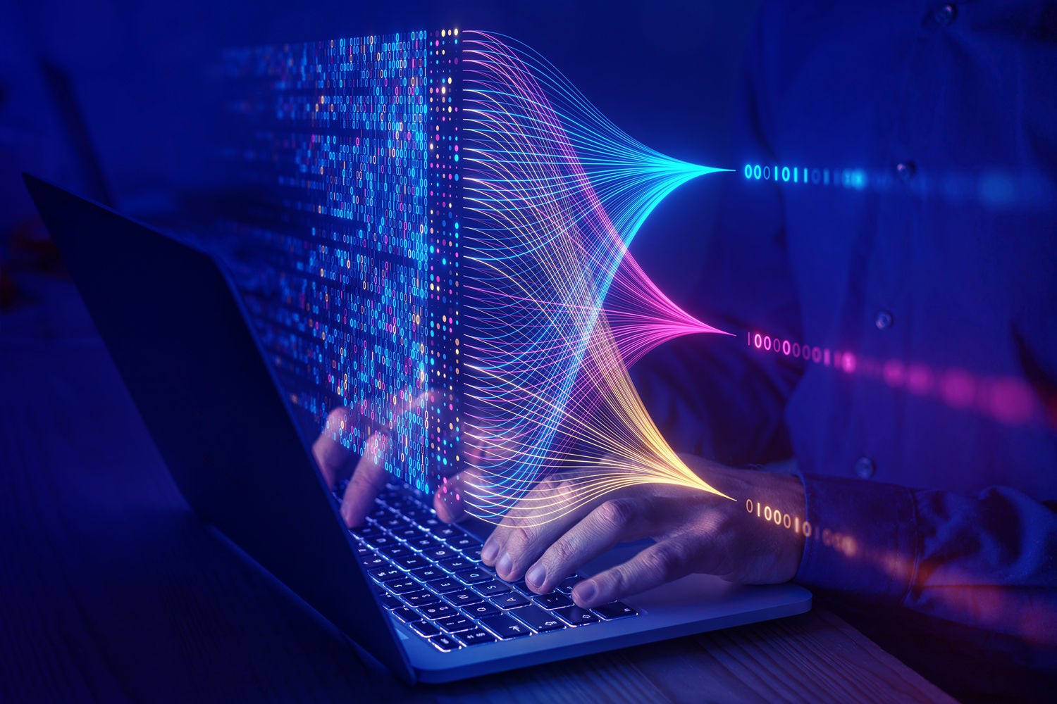 Data AI emerging tech futuristic data wave laptop