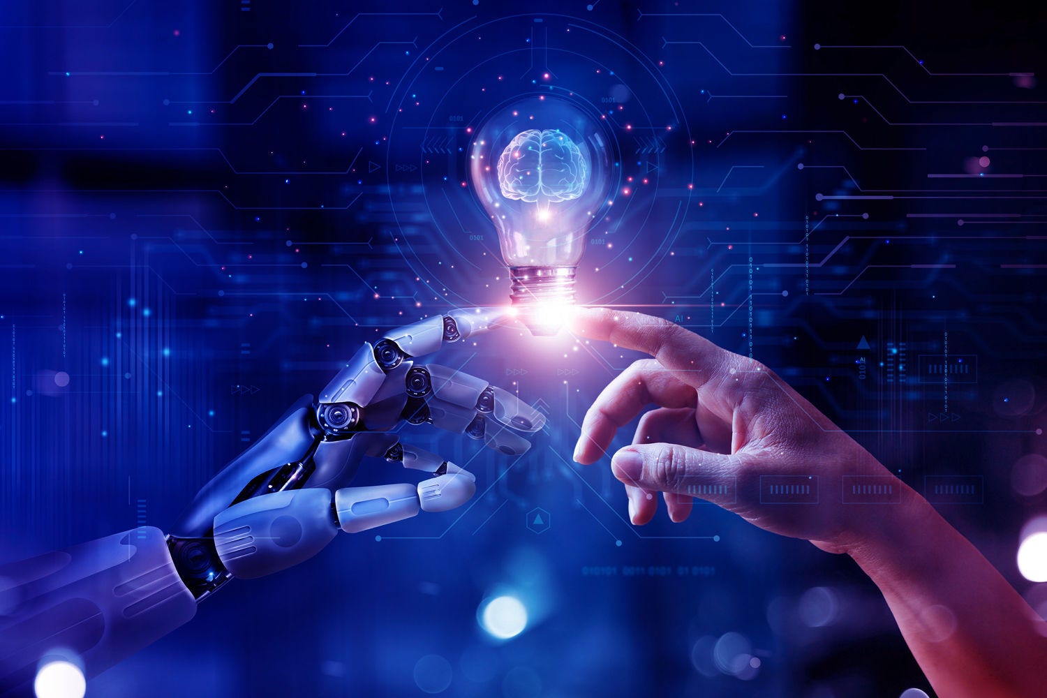 Data AI emerging tech robot human hand bulb