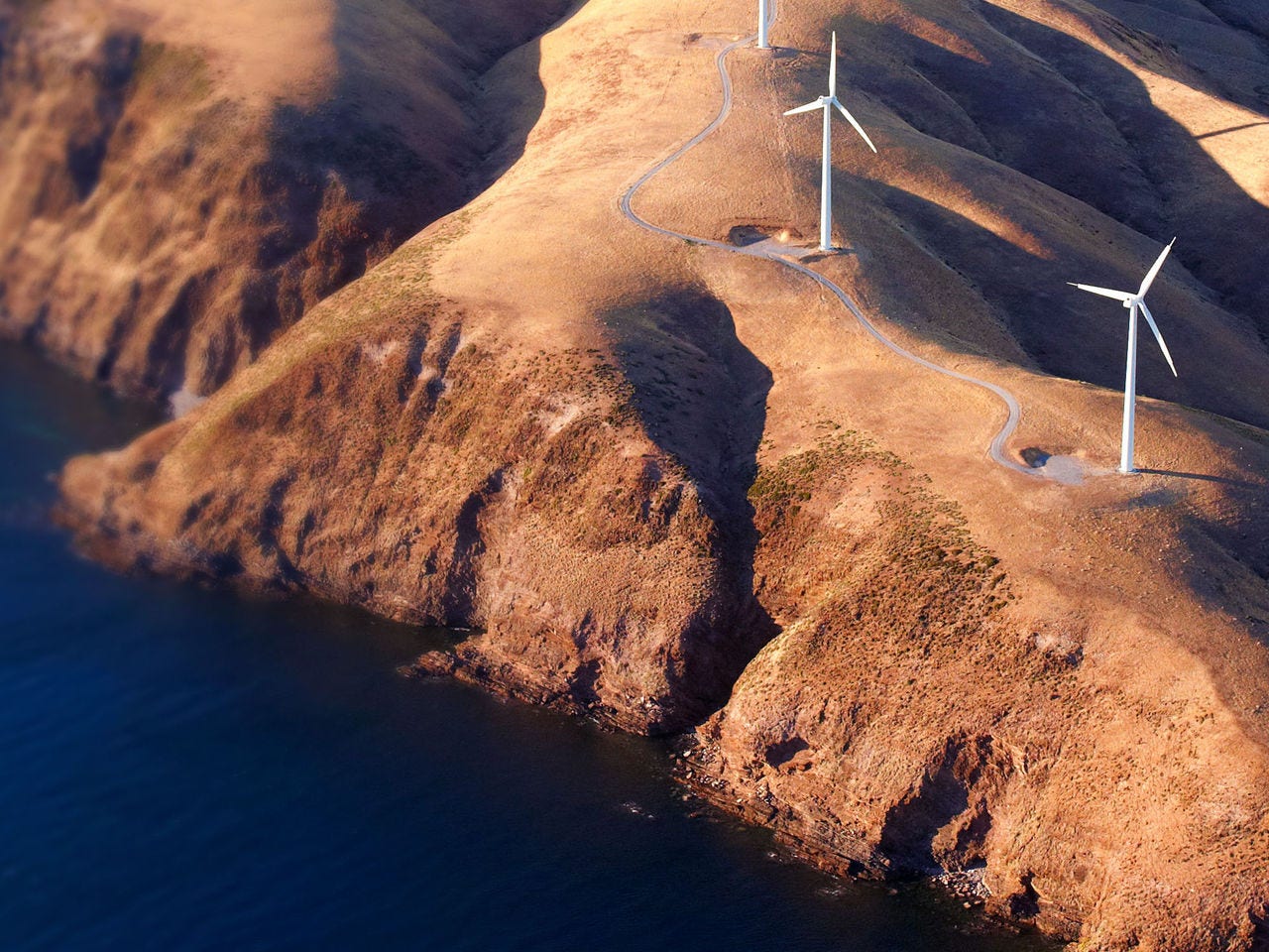 South Australian wind turbines along cliffs