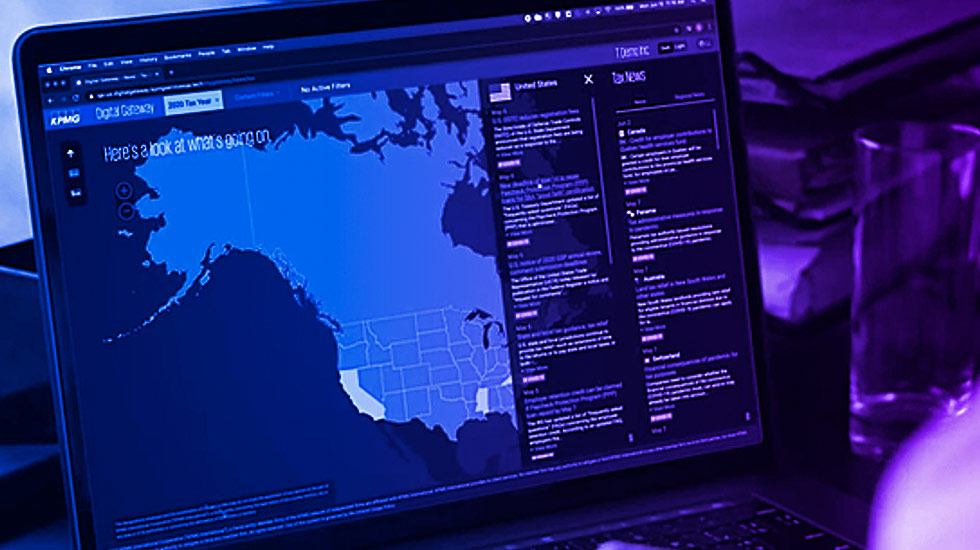 Computer screen showing US map used in managing localized tax functions via Digital Gateway