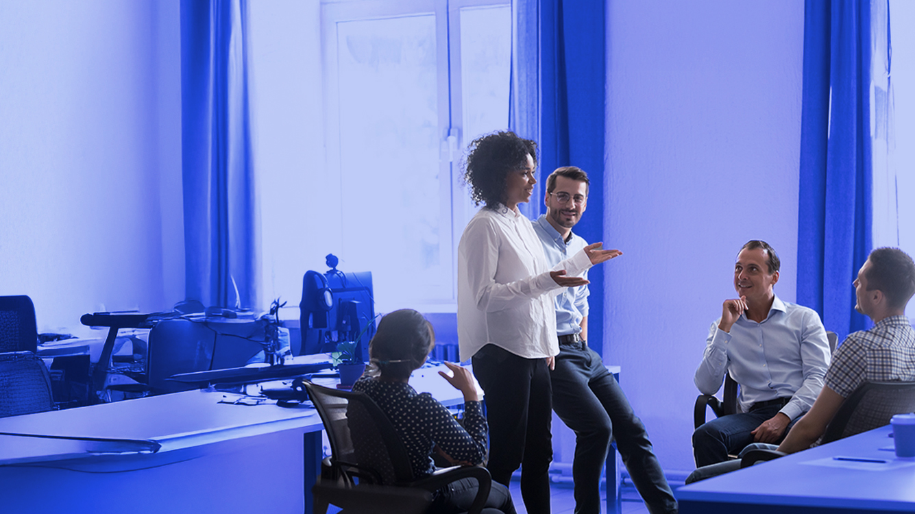 A group of people in a room