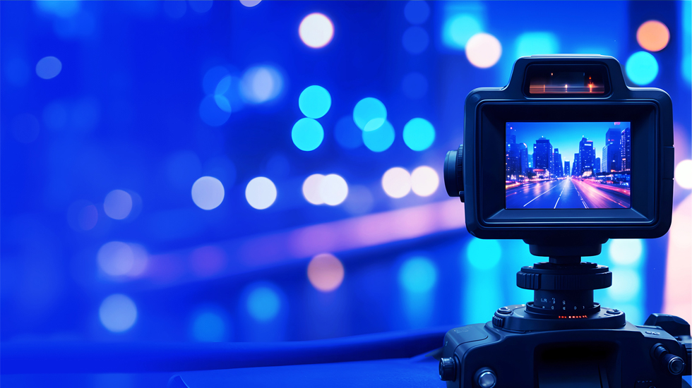 camera positioned to take a photo of a river at night