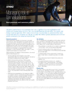 Managing Risk in Tax Valuations - Leading Practices and Common Pitfalls