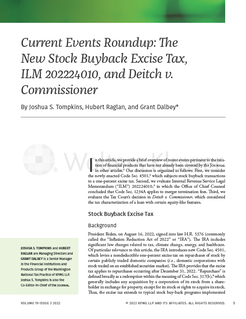 Current Events Roundup: The New Stock Buyback Excise Tax, ILM 202224010, and Deitch v. Commissioner