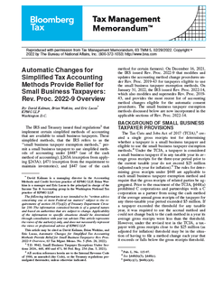 Automatic Changes for Simplified Tax Accounting Methods Provide Relief for Small Business Taxpayers: Rev. Proc. 2022-9 Overview