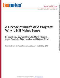 A Decade of India's APA Program: Why It Still Makes Sense