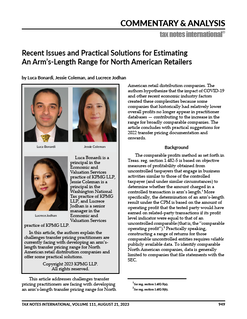 Recent Issues and Practical Solutions for Estimating an Arm’s-Length Range for North American Retailers