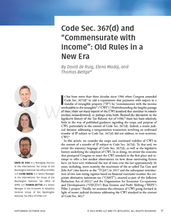 Code Sec. 367(d) and “Commensurate with Income”: Old Rules in a New Era
