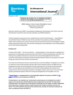 HMRC Guidance: A New Transfer Pricing Risk to Control