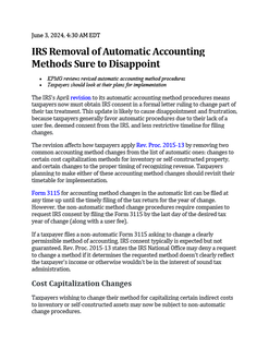 IRS Removal of Automatic Accounting Methods Sure to Disappoint