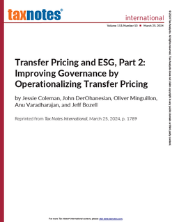 Transfer Pricing and ESG, Part 2: Improving Governance by Operationalizing Transfer Pricing