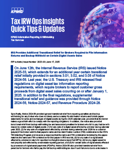 IRS Provides Transitional Relief for Digital Assets Sales