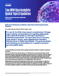 White House Working Group Report Addressing Information Reporting and Backup Withhold on Digital Assets Sales