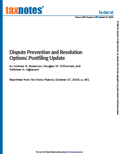 Dispute Prevention and Resolution Options: Postfiling Update