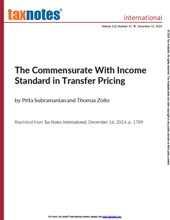 The Commensurate with Income Standard in Transfer Pricing