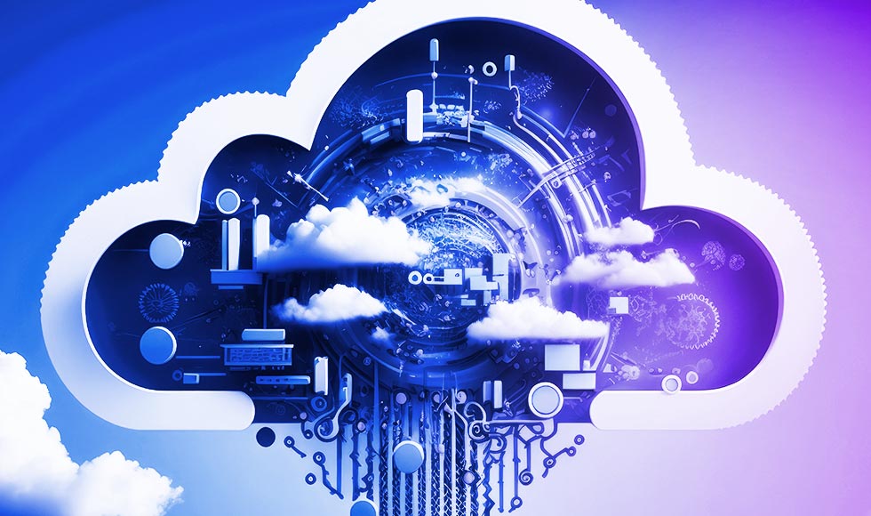 SaaS abstract cloud with internal working clockwork